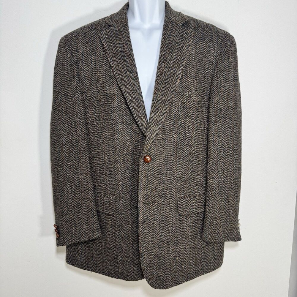 Pendleton Harris Tweed Sport Coat Brown Herringbone Wool Blazer Men 48R